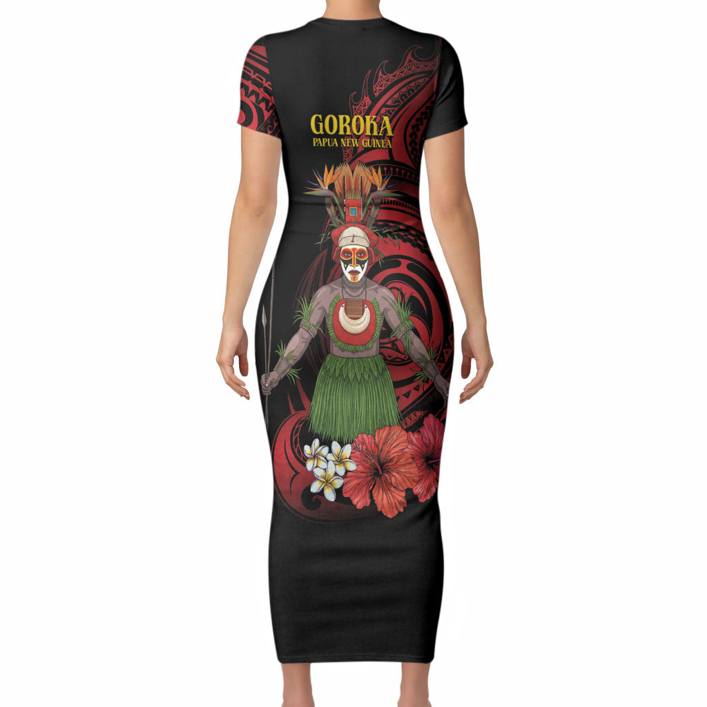 Huli Wigmen Tribe Hela Province Short Sleeve Bodycon Dress Papua New Guinea Indigenous Pattern LT9 - Polynesian Pride
