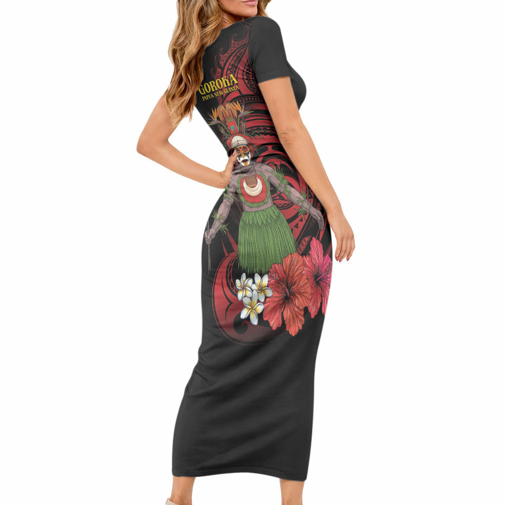 Huli Wigmen Tribe Hela Province Short Sleeve Bodycon Dress Papua New Guinea Indigenous Pattern LT9 - Polynesian Pride