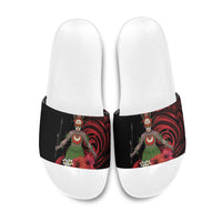 Huli Wigmen Tribe Hela Province Slide Sandals Papua New Guinea Indigenous Pattern LT9 Black - Polynesian Pride