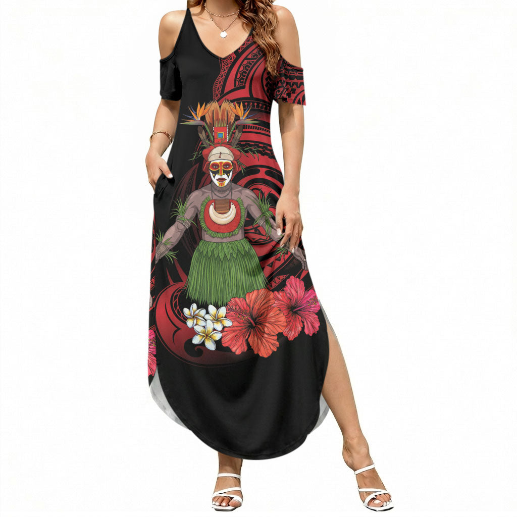 Huli Wigmen Tribe Hela Province Summer Maxi Dress Papua New Guinea Indigenous Pattern LT9 Women Black - Polynesian Pride