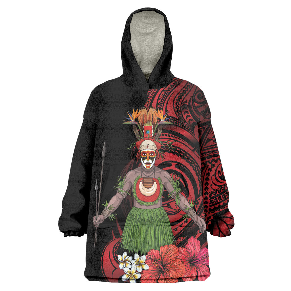 Huli Wigmen Tribe Hela Province Wearable Blanket Hoodie Papua New Guinea Indigenous Pattern LT9 One Size Black - Polynesian Pride