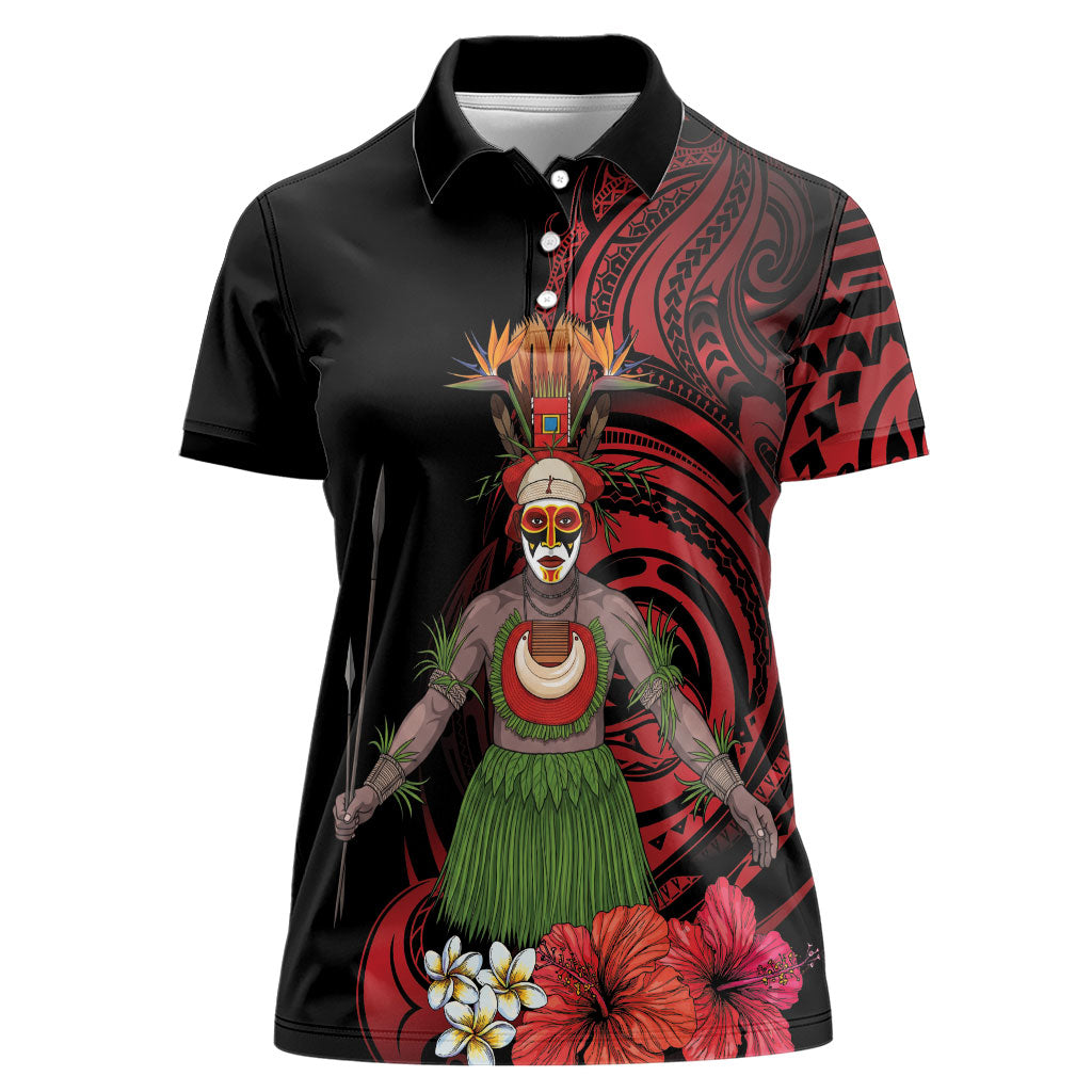 Huli Wigmen Tribe Hela Province Women Polo Shirt Papua New Guinea Indigenous Pattern LT9 Female Black - Polynesian Pride