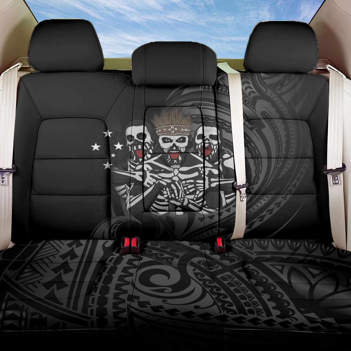 Skeleton Tribe Simbu Province Back Car Seat Cover Papua New Guinea Indigenous Pattern LT9 One Size Black - Polynesian Pride