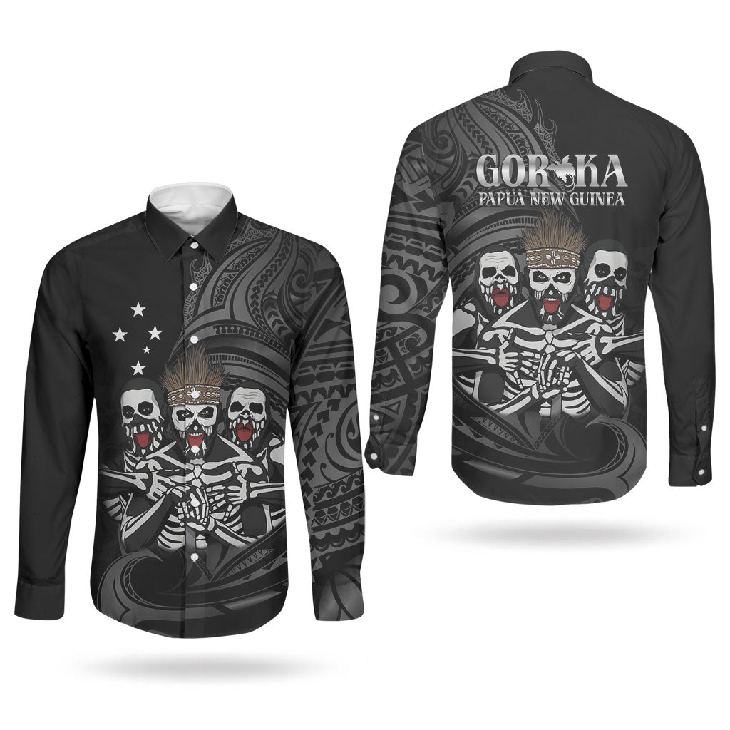 Skeleton Tribe Simbu Province Couples Matching Long Sleeve Bodycon Dress and Long Sleeve Button Shirt Papua New Guinea Indigenous Pattern LT9 - Polynesian Pride