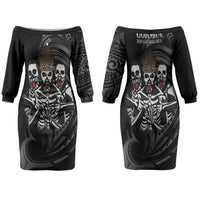 Skeleton Tribe Simbu Province Couples Matching Off The Shoulder Long Sleeve Dress and Hawaiian Shirt Papua New Guinea Indigenous Pattern LT9 - Polynesian Pride