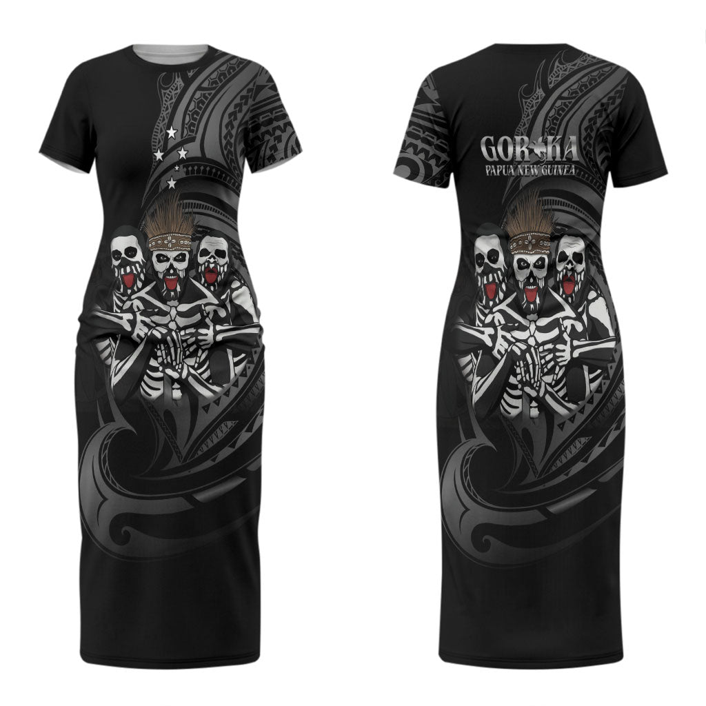 Skeleton Tribe Simbu Province Couples Matching Short Sleeve Bodycon Dress and Hawaiian Shirt Papua New Guinea Indigenous Pattern LT9 - Polynesian Pride