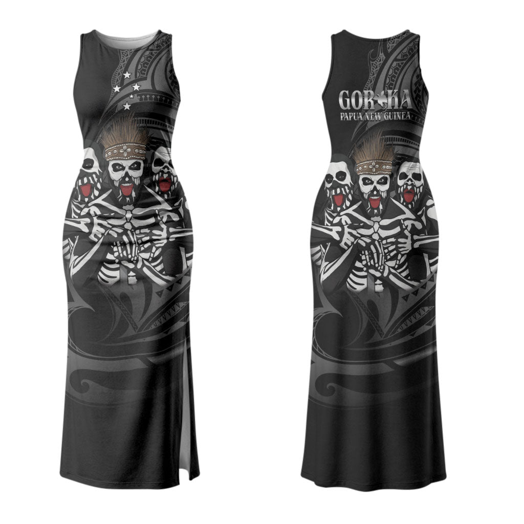 Skeleton Tribe Simbu Province Couples Matching Tank Maxi Dress and Long Sleeve Button Shirt Papua New Guinea Indigenous Pattern LT9 - Polynesian Pride