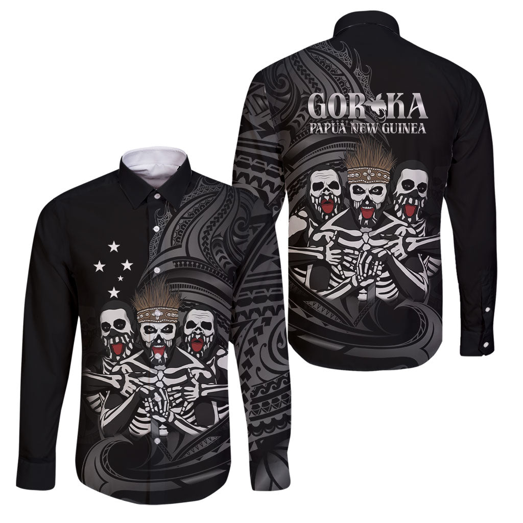 Skeleton Tribe Simbu Province Family Matching Long Sleeve Bodycon Dress and Hawaiian Shirt Papua New Guinea Indigenous Pattern LT9 Dad's Shirt - Long Sleeve Black - Polynesian Pride