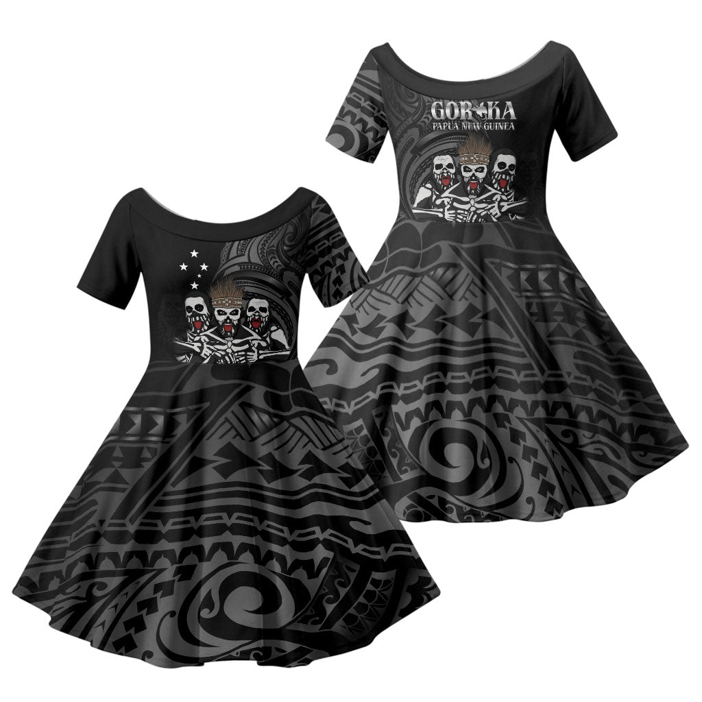 Skeleton Tribe Simbu Province Family Matching Long Sleeve Bodycon Dress and Hawaiian Shirt Papua New Guinea Indigenous Pattern LT9 Daughter's Dress Black - Polynesian Pride