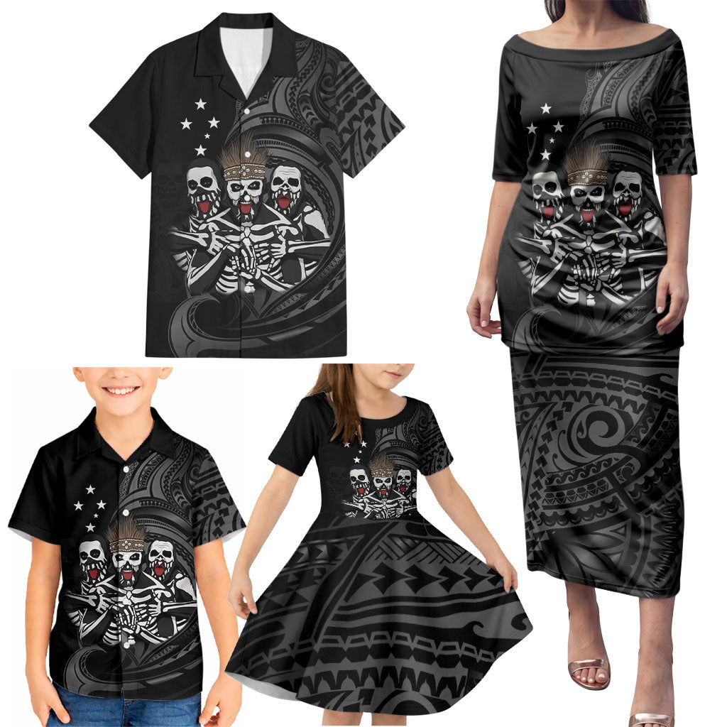 Skeleton Tribe Simbu Province Family Matching Puletasi and Hawaiian Shirt Papua New Guinea Indigenous Pattern LT9 - Polynesian Pride
