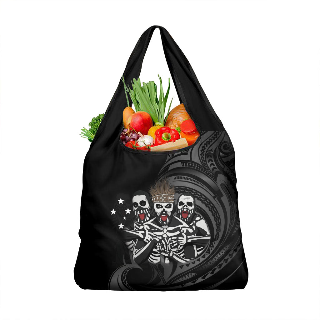 Skeleton Tribe Simbu Province Grocery Bag Papua New Guinea Indigenous Pattern LT9 1-pack One Size Black - Polynesian Pride