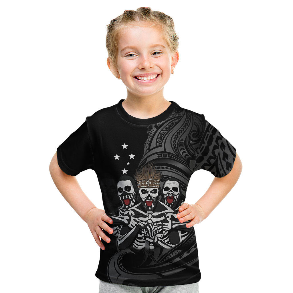 Skeleton Tribe Simbu Province Kid T Shirt Papua New Guinea Indigenous Pattern LT9 Black - Polynesian Pride