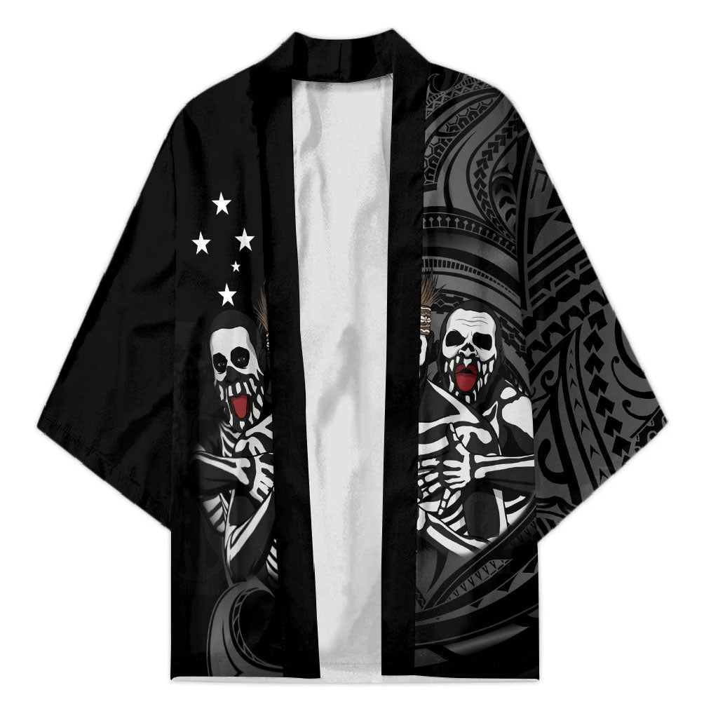 Skeleton Tribe Simbu Province Kimono Papua New Guinea Indigenous Pattern LT9 Unisex Black - Polynesian Pride