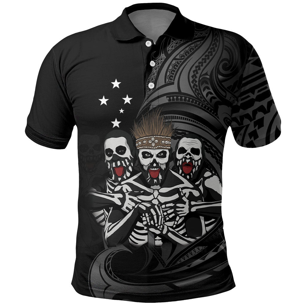 Skeleton Tribe Simbu Province Polo Shirt Papua New Guinea Indigenous Pattern LT9 Black - Polynesian Pride
