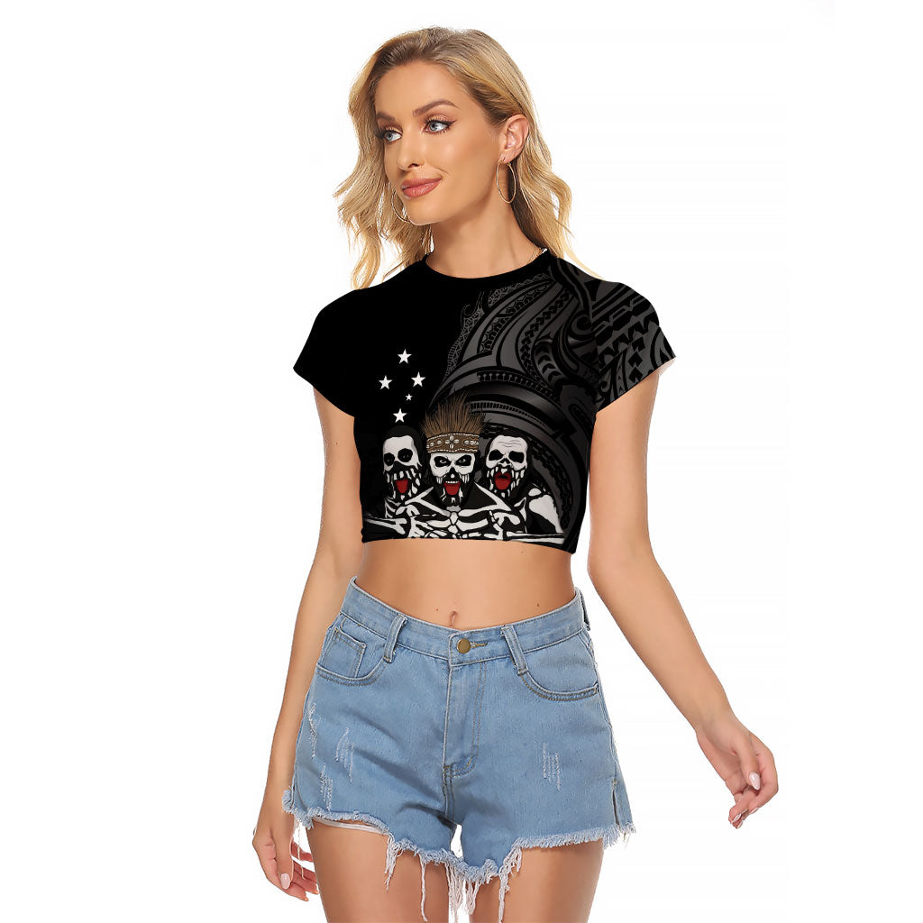 Skeleton Tribe Simbu Province Raglan Cropped T Shirt Papua New Guinea Indigenous Pattern LT9 Female Black - Polynesian Pride