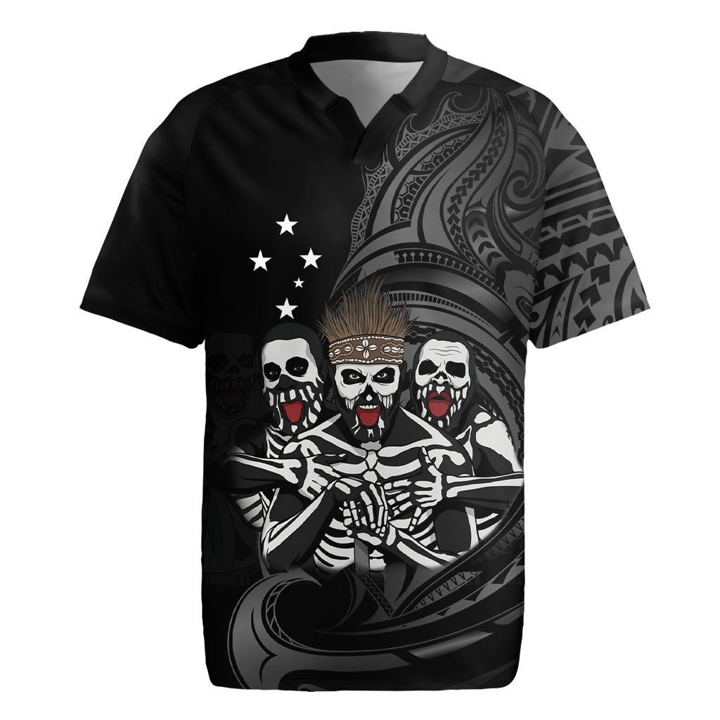 Skeleton Tribe Simbu Province Rugby Jersey Papua New Guinea Indigenous Pattern LT9 Black - Polynesian Pride