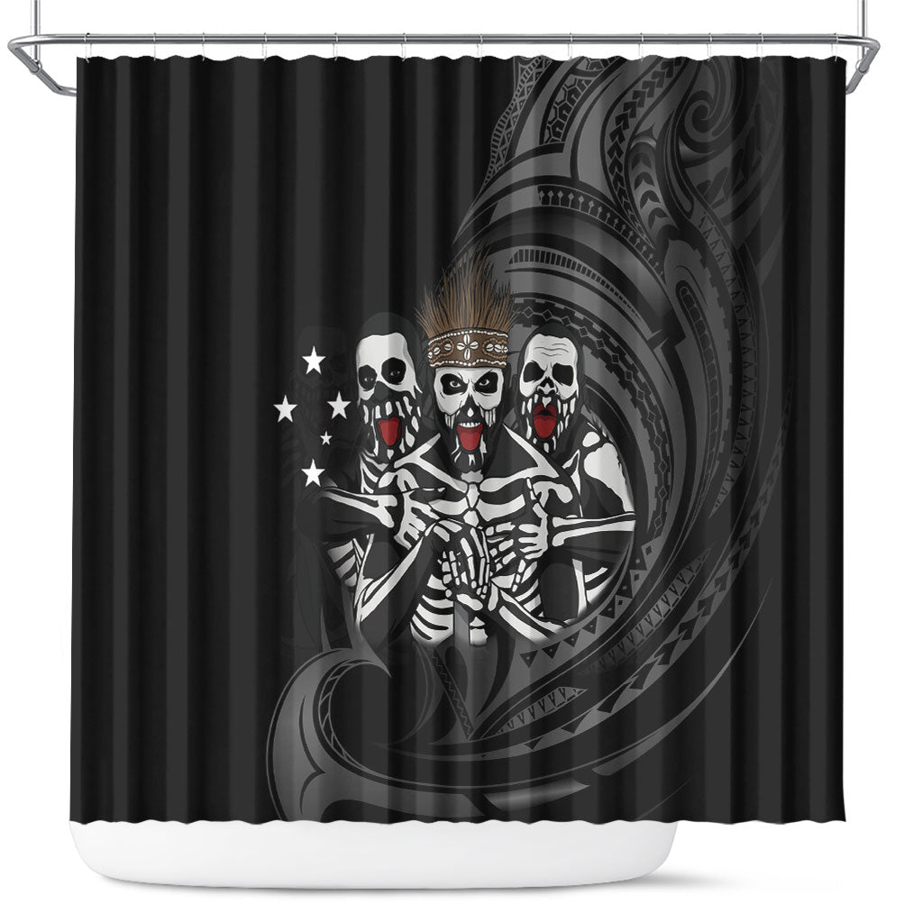 Skeleton Tribe Simbu Province Shower Curtain Papua New Guinea Indigenous Pattern LT9 Black - Polynesian Pride