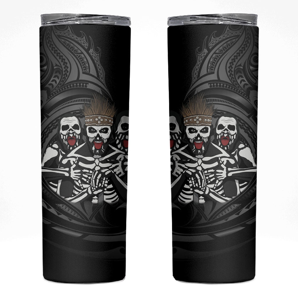 Skeleton Tribe Simbu Province Skinny Tumbler Papua New Guinea Indigenous Pattern LT9 Black - Polynesian Pride