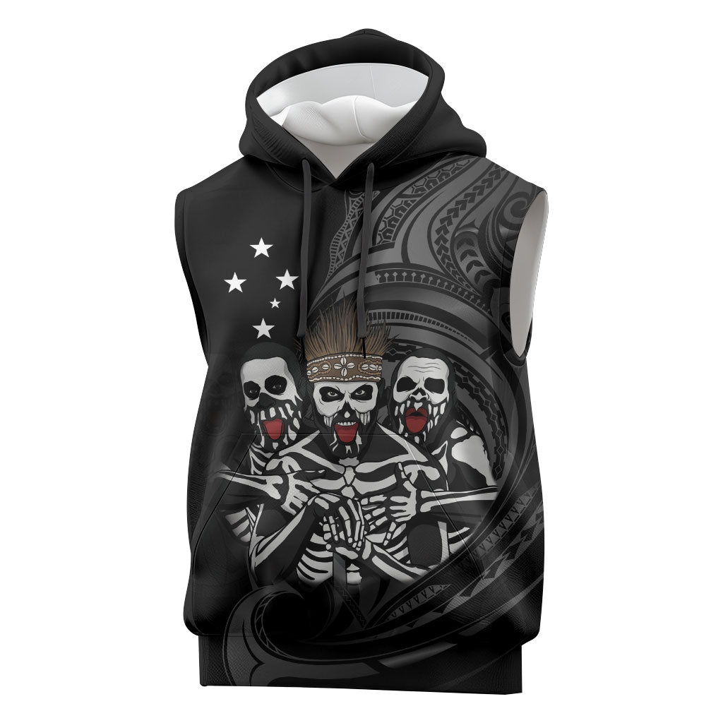Skeleton Tribe Simbu Province Sleeveless Hoodie Papua New Guinea Indigenous Pattern LT9 Black - Polynesian Pride