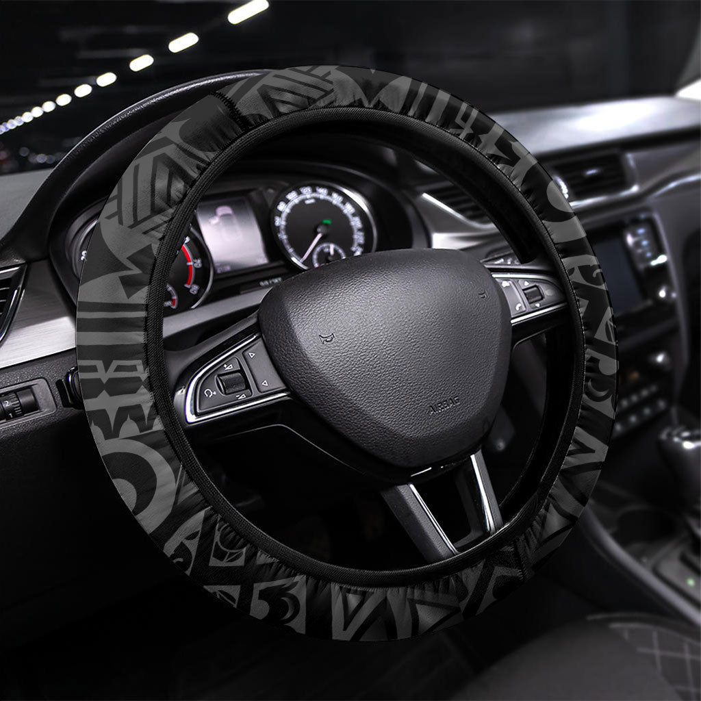 Skeleton Tribe Simbu Province Steering Wheel Cover Papua New Guinea Indigenous Pattern LT9 Universal Fit Black - Polynesian Pride