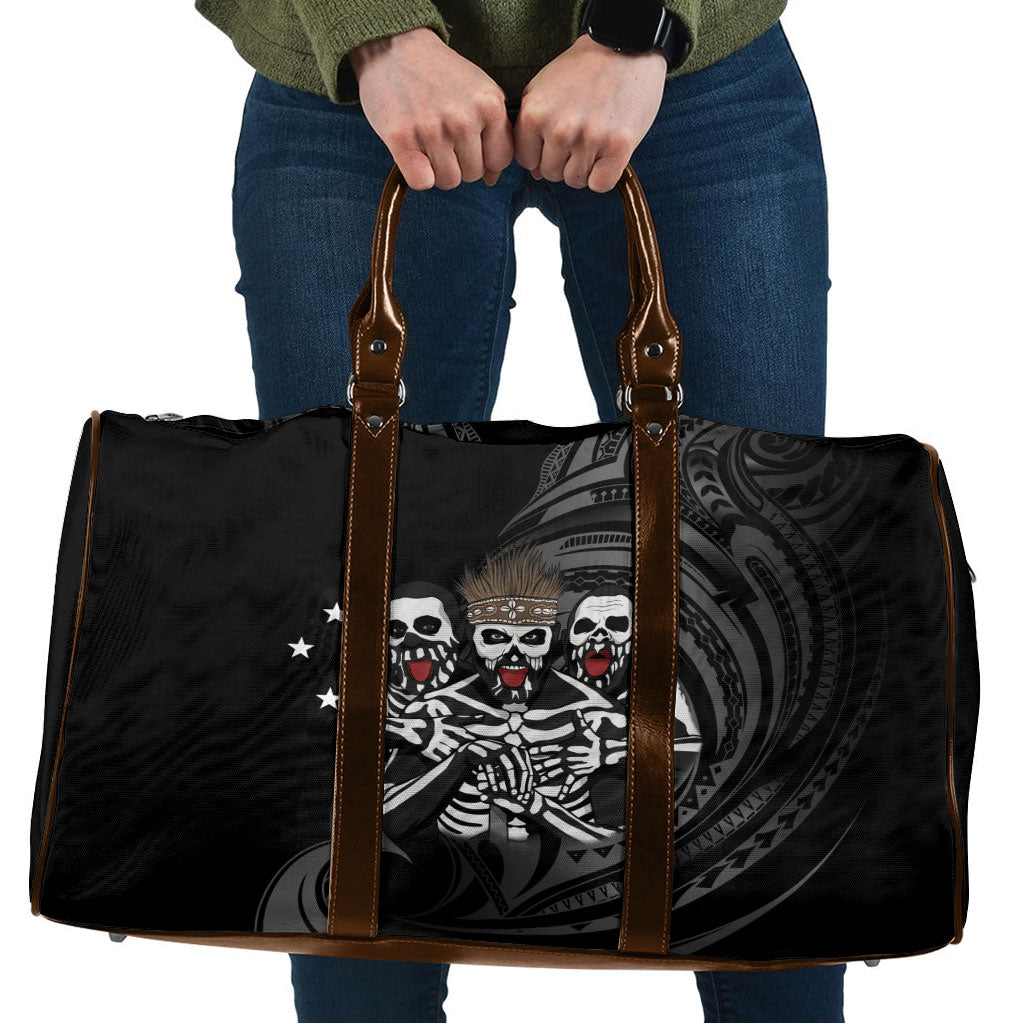 Skeleton Tribe Simbu Province Travel Bag Papua New Guinea Indigenous Pattern LT9 Black - Polynesian Pride
