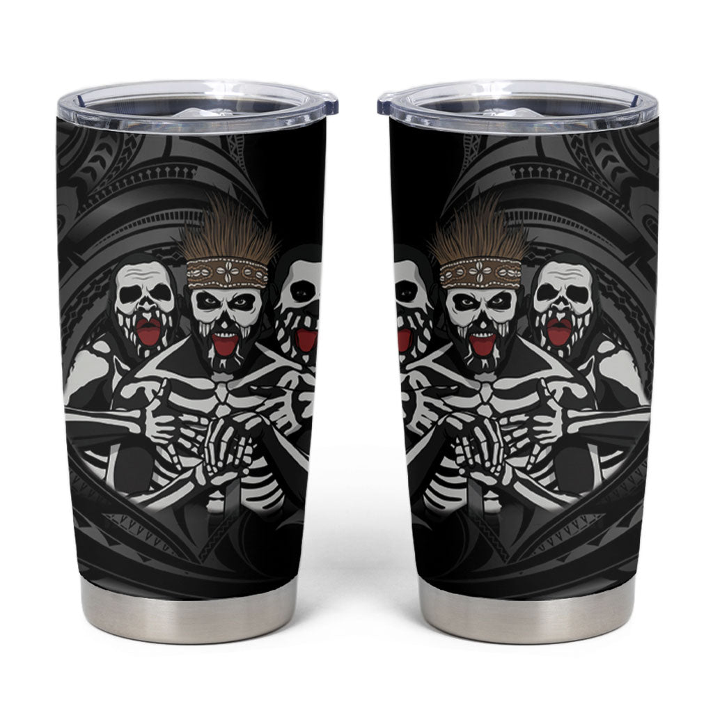 Skeleton Tribe Simbu Province Tumbler Cup Papua New Guinea Indigenous Pattern LT9 Black - Polynesian Pride