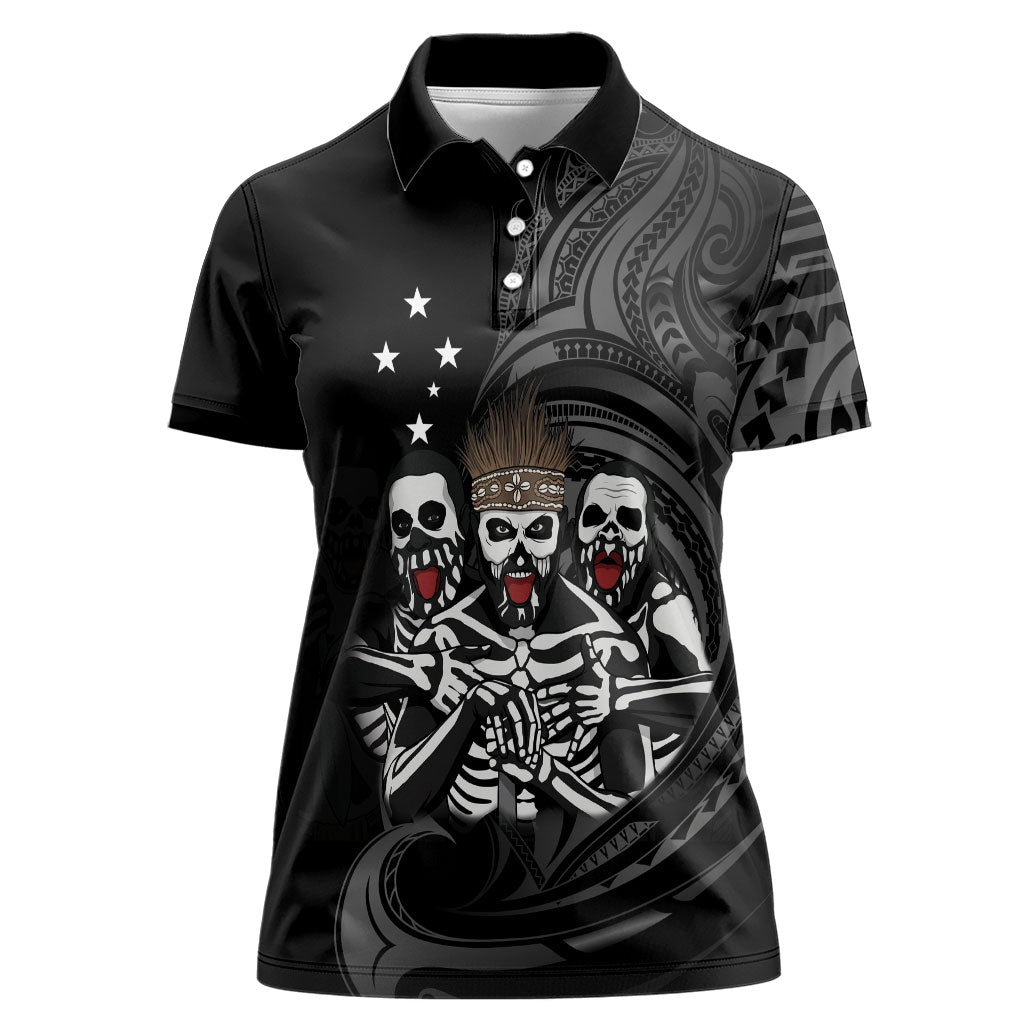 Skeleton Tribe Simbu Province Women Polo Shirt Papua New Guinea Indigenous Pattern LT9 Female Black - Polynesian Pride