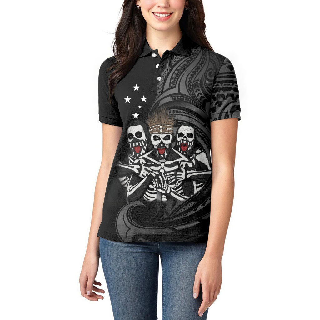 Skeleton Tribe Simbu Province Women Polo Shirt Papua New Guinea Indigenous Pattern LT9 - Polynesian Pride