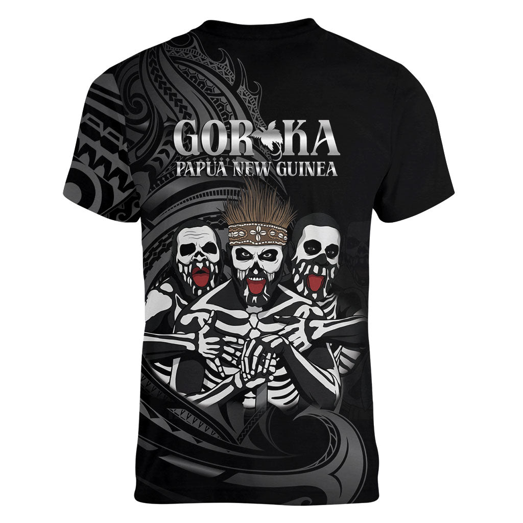 Skeleton Tribe Simbu Province Women V-Neck T-Shirt Papua New Guinea Indigenous Pattern LT9 - Polynesian Pride