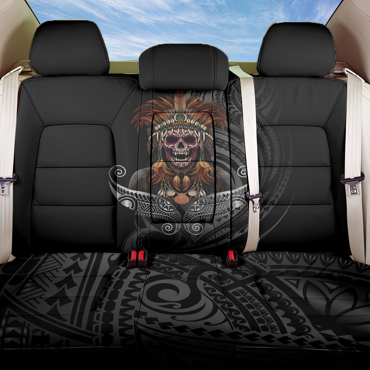 Mokomoko Tribe Eastern Highlands Province Back Car Seat Cover Papua New Guinea Indigenous Pattern LT9 One Size Black - Polynesian Pride