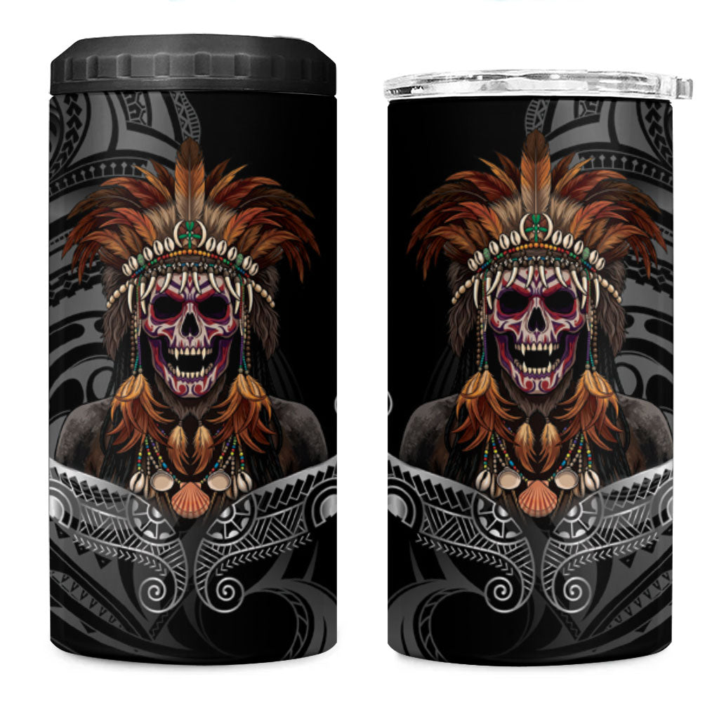 Mokomoko Tribe Eastern Highlands Province 4 in 1 Can Cooler Tumbler Papua New Guinea Indigenous Pattern LT9 One Size: 16 oz Black - Polynesian Pride