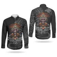 Mokomoko Tribe Eastern Highlands Province Couples Matching Off The Shoulder Long Sleeve Dress and Long Sleeve Button Shirt Papua New Guinea Indigenous Pattern LT9 - Polynesian Pride