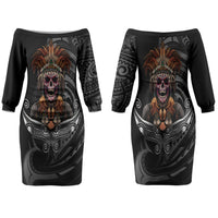 Mokomoko Tribe Eastern Highlands Province Couples Matching Off The Shoulder Long Sleeve Dress and Long Sleeve Button Shirt Papua New Guinea Indigenous Pattern LT9 - Polynesian Pride