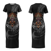 Mokomoko Tribe Eastern Highlands Province Couples Matching Short Sleeve Bodycon Dress and Hawaiian Shirt Papua New Guinea Indigenous Pattern LT9 - Polynesian Pride