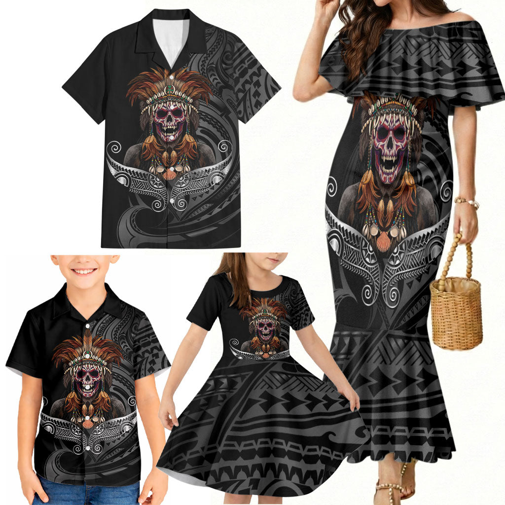 Mokomoko Tribe Eastern Highlands Province Family Matching Mermaid Dress and Hawaiian Shirt Papua New Guinea Indigenous Pattern LT9 - Polynesian Pride