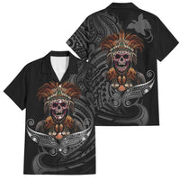 Mokomoko Tribe Eastern Highlands Province Family Matching Short Sleeve Bodycon Dress and Hawaiian Shirt Papua New Guinea Indigenous Pattern LT9 Dad's Shirt - Short Sleeve Black - Polynesian Pride