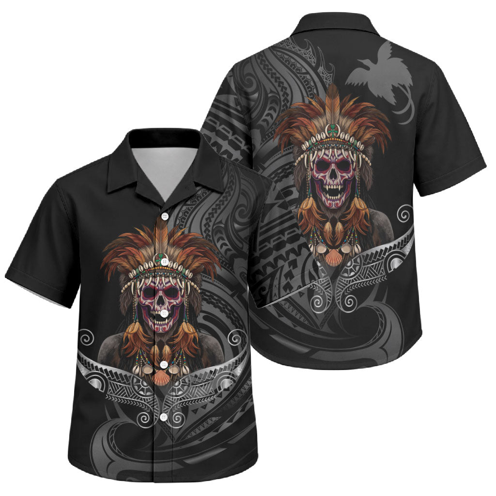 Mokomoko Tribe Eastern Highlands Province Family Matching Short Sleeve Bodycon Dress and Hawaiian Shirt Papua New Guinea Indigenous Pattern LT9 Son's Shirt Black - Polynesian Pride