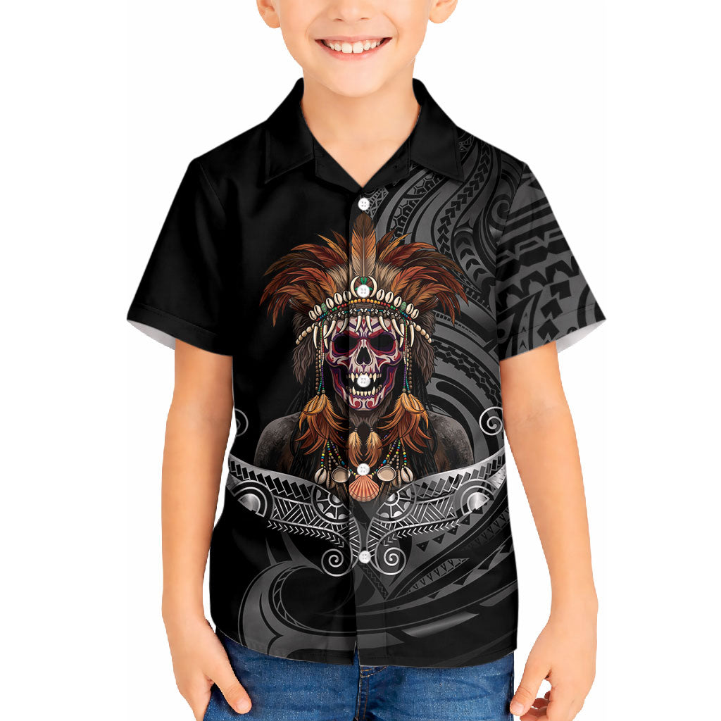 Mokomoko Tribe Eastern Highlands Province Kid Hawaiian Shirt Papua New Guinea Indigenous Pattern LT9 Kid Black - Polynesian Pride