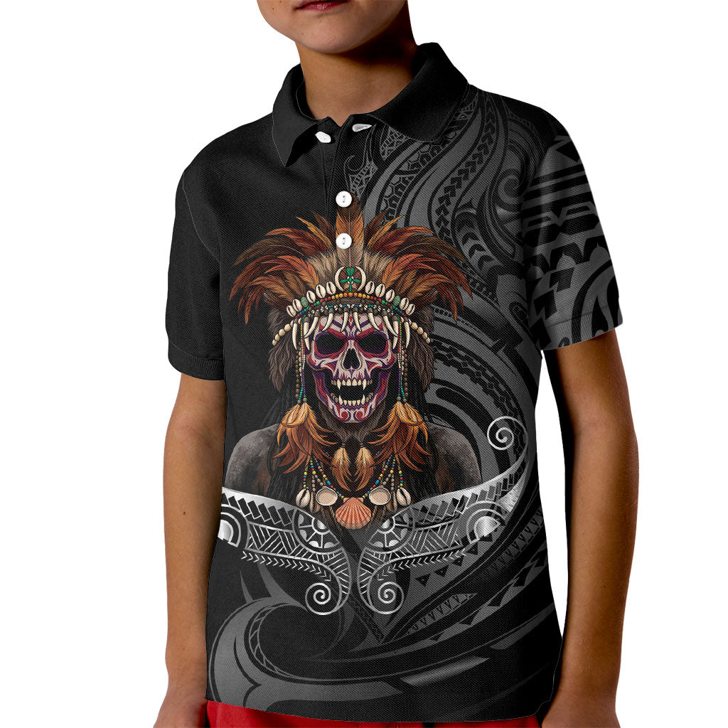 Mokomoko Tribe Eastern Highlands Province Kid Polo Shirt Papua New Guinea Indigenous Pattern LT9 Kid Black - Polynesian Pride