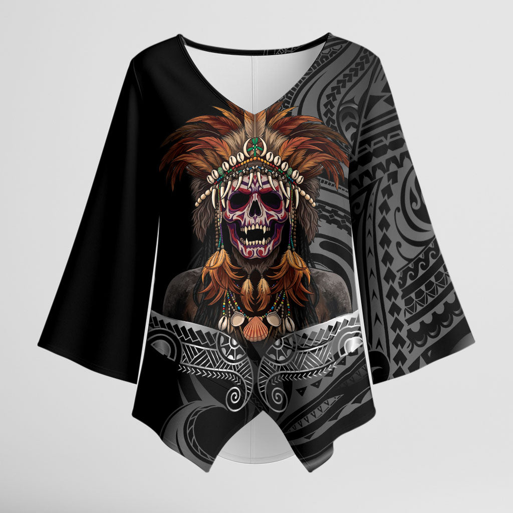 Mokomoko Tribe Eastern Highlands Province Kimono Sleeve Blouse Papua New Guinea Indigenous Pattern LT9 Female Black - Polynesian Pride