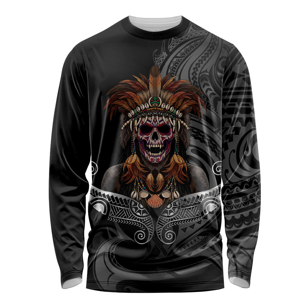 Mokomoko Tribe Eastern Highlands Province Long Sleeve Shirt Papua New Guinea Indigenous Pattern LT9 Unisex Black - Polynesian Pride