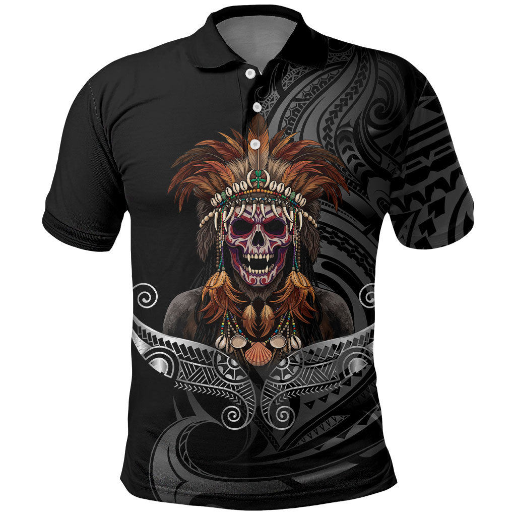 Mokomoko Tribe Eastern Highlands Province Polo Shirt Papua New Guinea Indigenous Pattern LT9 Black - Polynesian Pride
