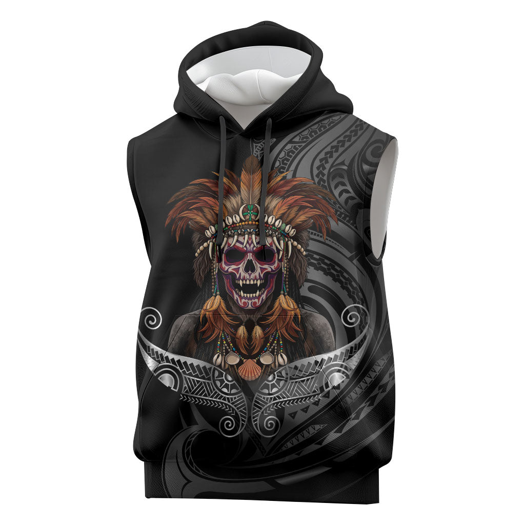 Mokomoko Tribe Eastern Highlands Province Sleeveless Hoodie Papua New Guinea Indigenous Pattern LT9 Black - Polynesian Pride