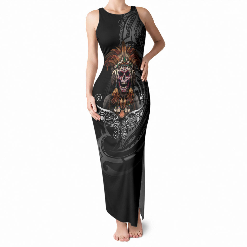 Mokomoko Tribe Eastern Highlands Province Tank Maxi Dress Papua New Guinea Indigenous Pattern LT9 Women Black - Polynesian Pride