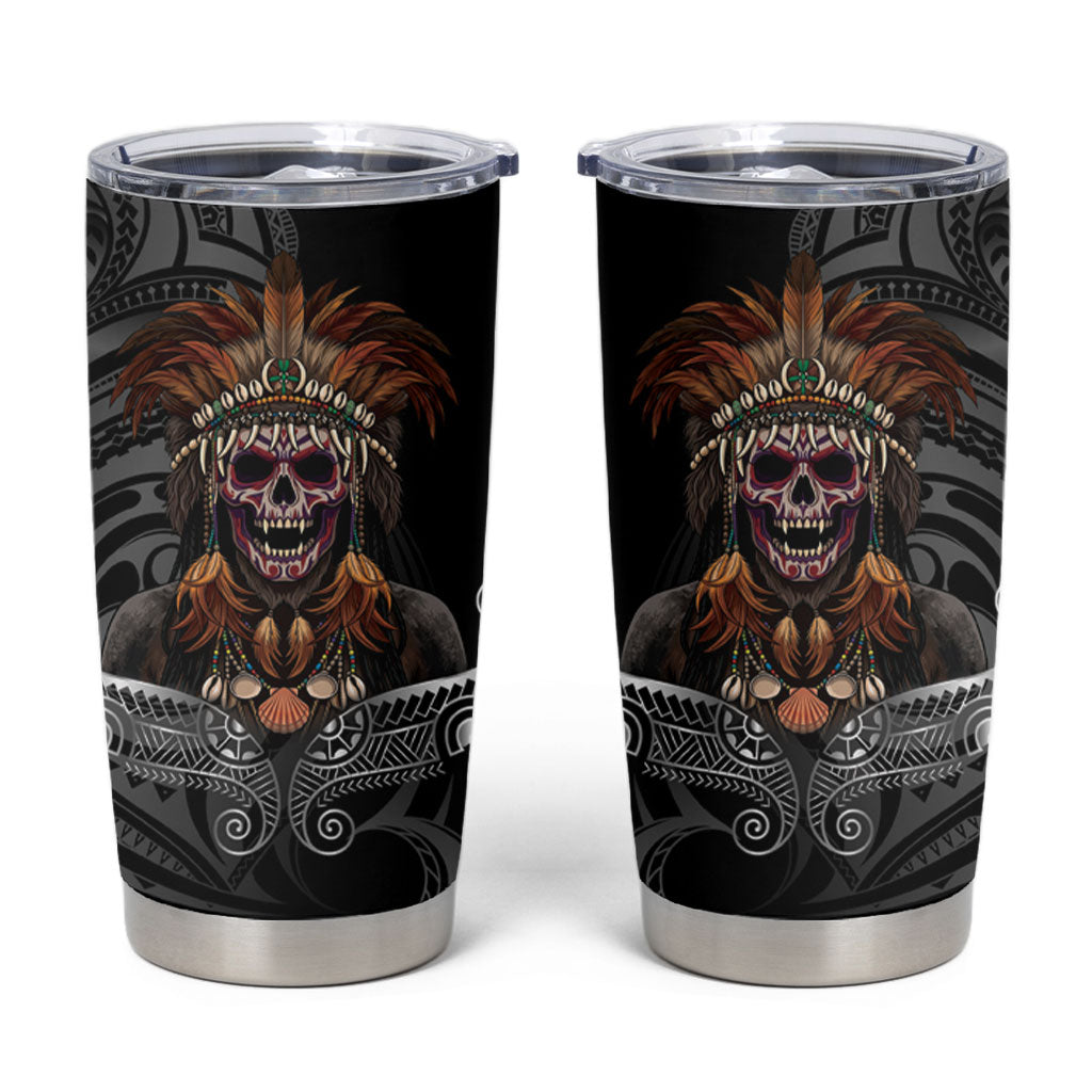 Mokomoko Tribe Eastern Highlands Province Tumbler Cup Papua New Guinea Indigenous Pattern LT9 Black - Polynesian Pride