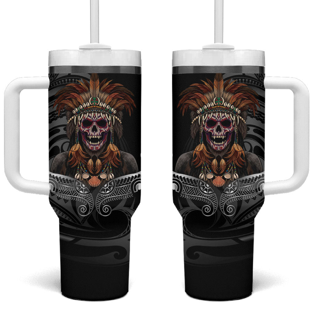 Mokomoko Tribe Eastern Highlands Province Tumbler With Handle Papua New Guinea Indigenous Pattern LT9 One Size: 40 oz Black - Polynesian Pride