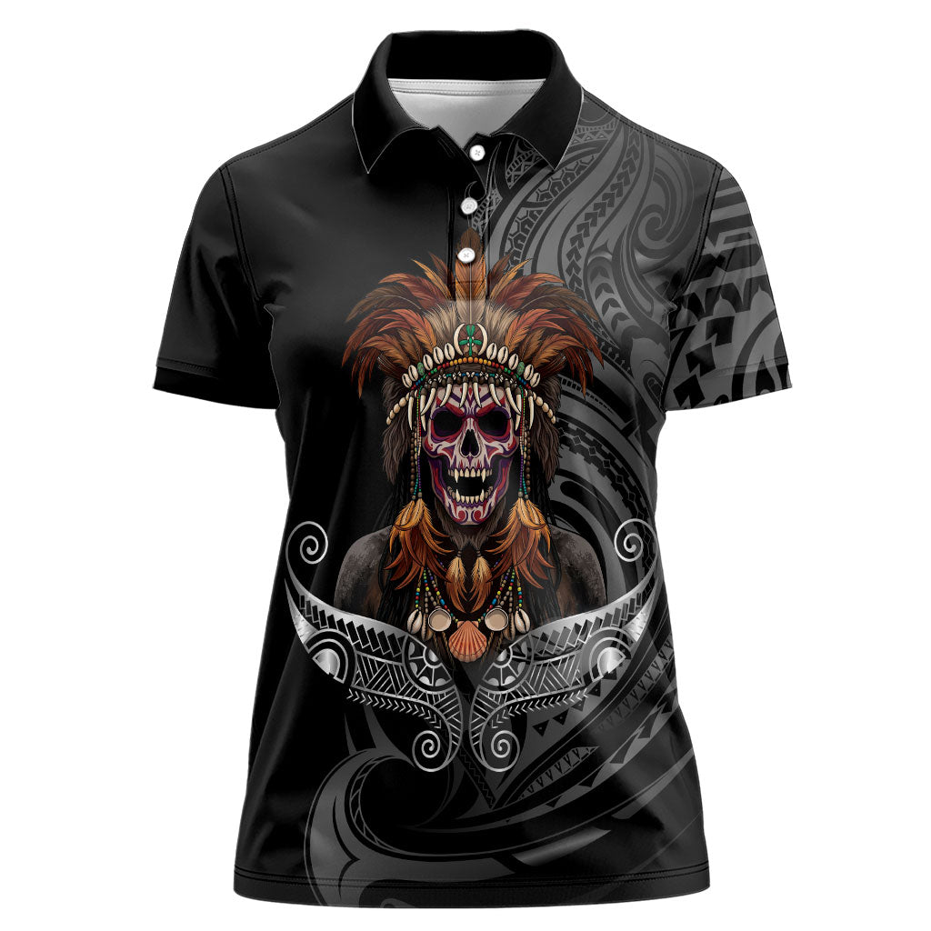 Mokomoko Tribe Eastern Highlands Province Women Polo Shirt Papua New Guinea Indigenous Pattern LT9 Female Black - Polynesian Pride