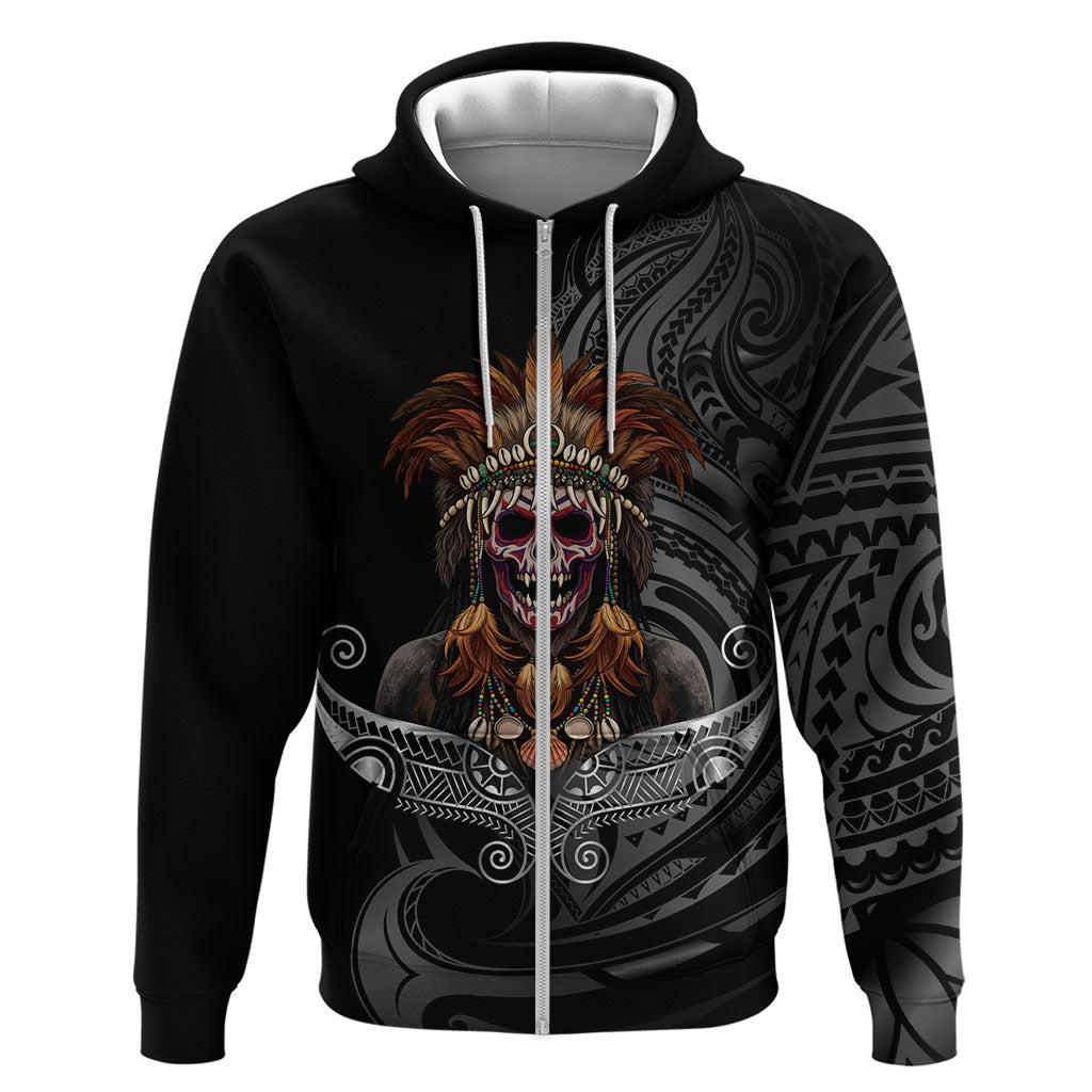 Mokomoko Tribe Eastern Highlands Province Zip Hoodie Papua New Guinea Indigenous Pattern LT9 Zip Hoodie Black - Polynesian Pride