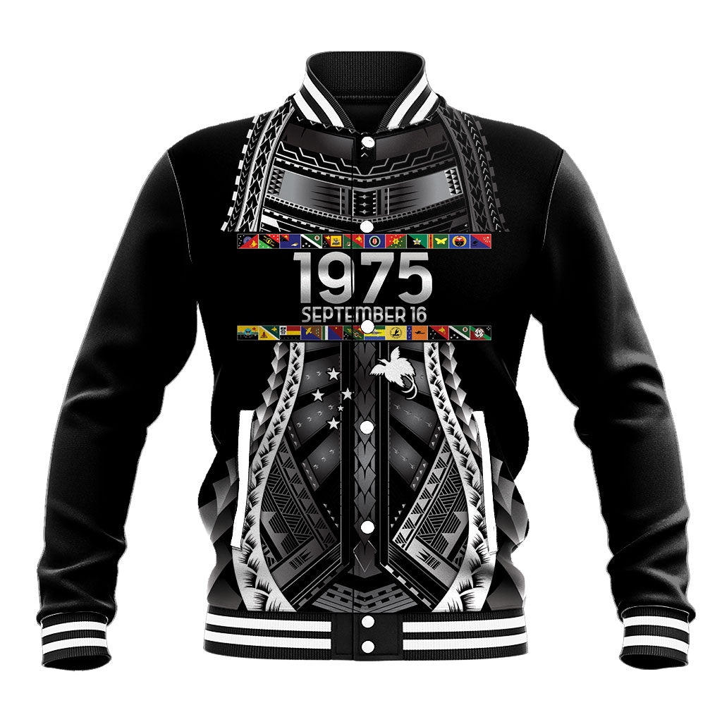 Independen Stet bilong Papua Niugini 1975 Baseball Jacket Black Tribal Papua New Guinea Province Flag LT9 Unisex Black - Polynesian Pride