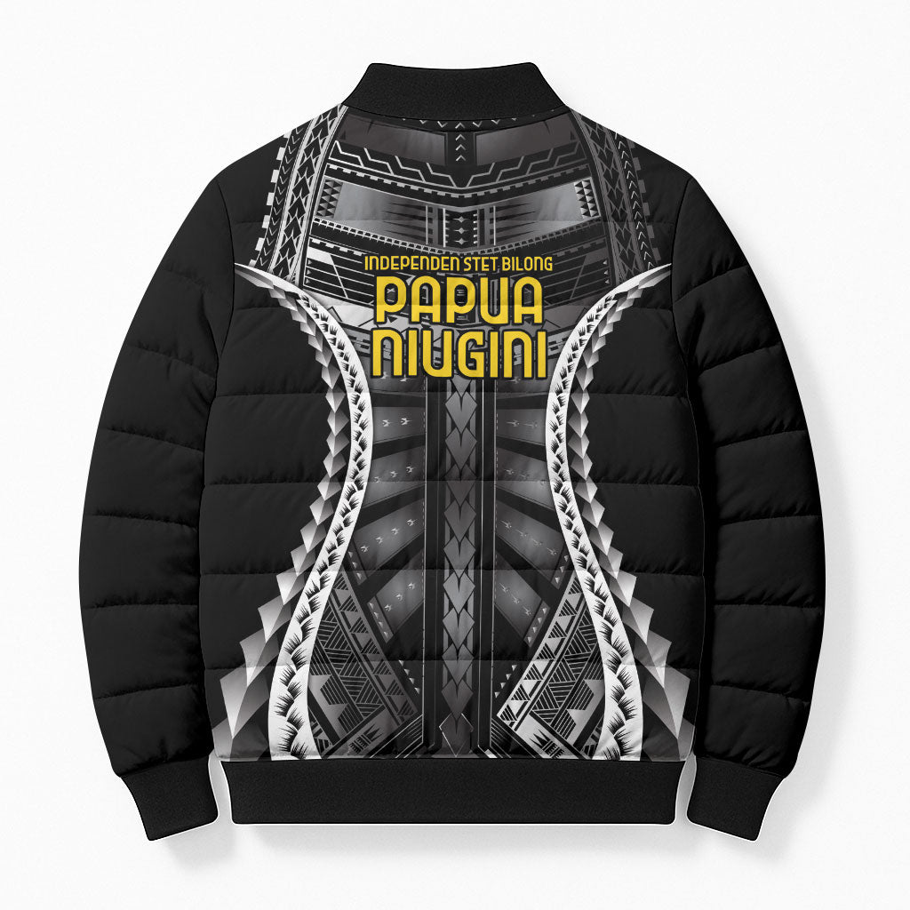 Independen Stet bilong Papua Niugini 1975 Bomber Puffer Jacket Black Tribal Papua New Guinea Province Flag LT9 - Polynesian Pride